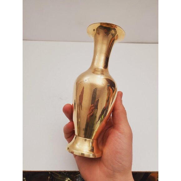 small Vintage Brass Vase - Boho / Eclectic Decor - Decorative Centerpiece Vase - Picture 5 of 9